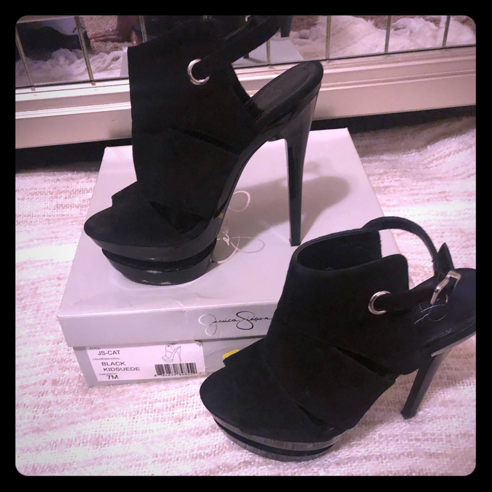 Jessica Simpson Black Peep Toe Platform Slingbacks